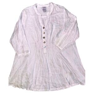 Match Point White 100% Linen Smocked Waist Tunic Top Shell Buttons Women's XL